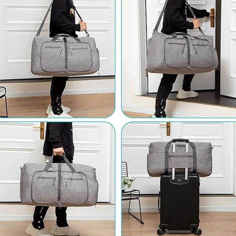 Fmeida 65L Duffle Bag with Shoes Compartment, Foldable Travel Duffel Bags for Men Women, Large Packable Travel Bag Water Repellent & Tear Resistant view 7