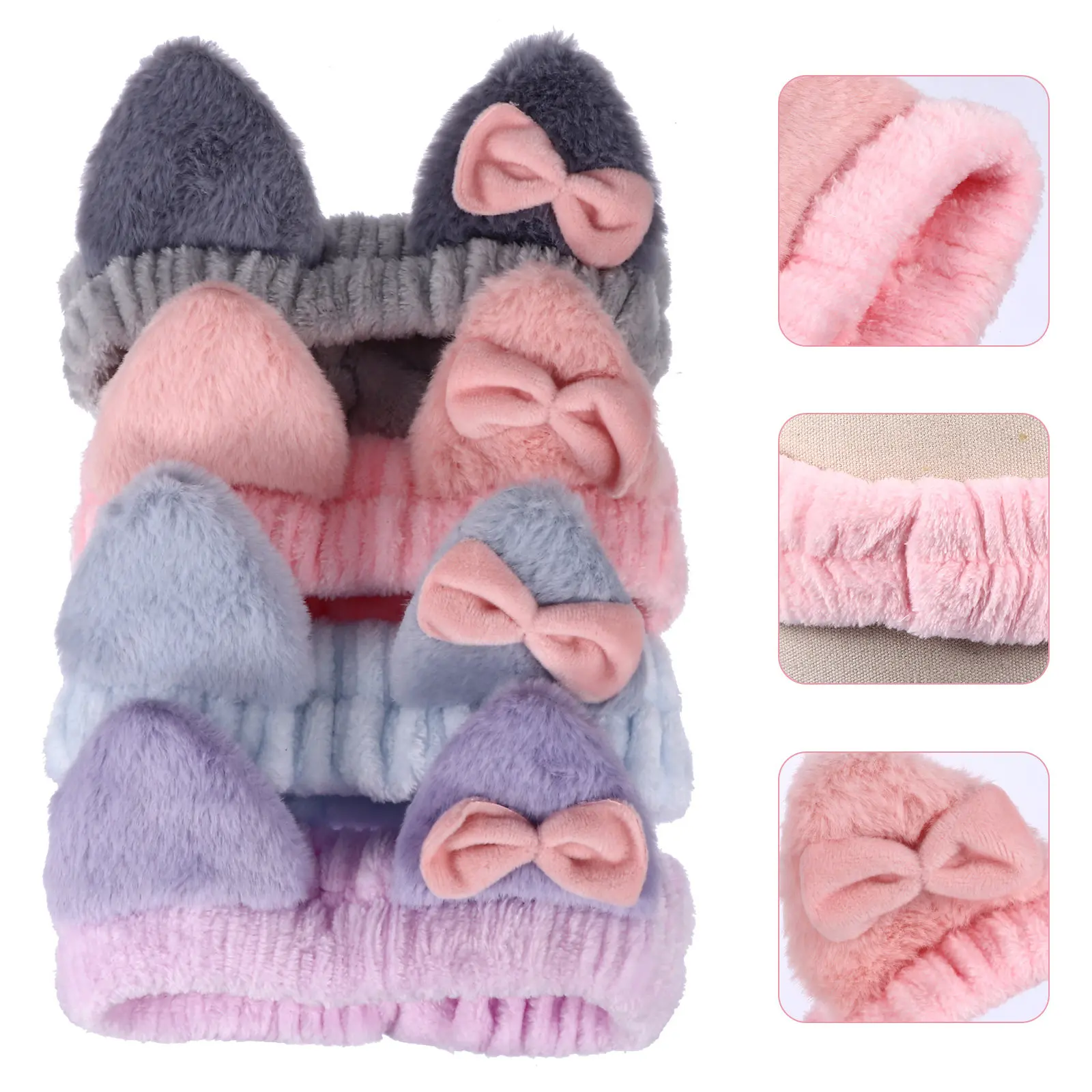 

4Pcs Cat Ear Shaped Headbands Premium Cloth Hair Hoops for Decorative Headwear for Shower Teeth Brushing Facial Care