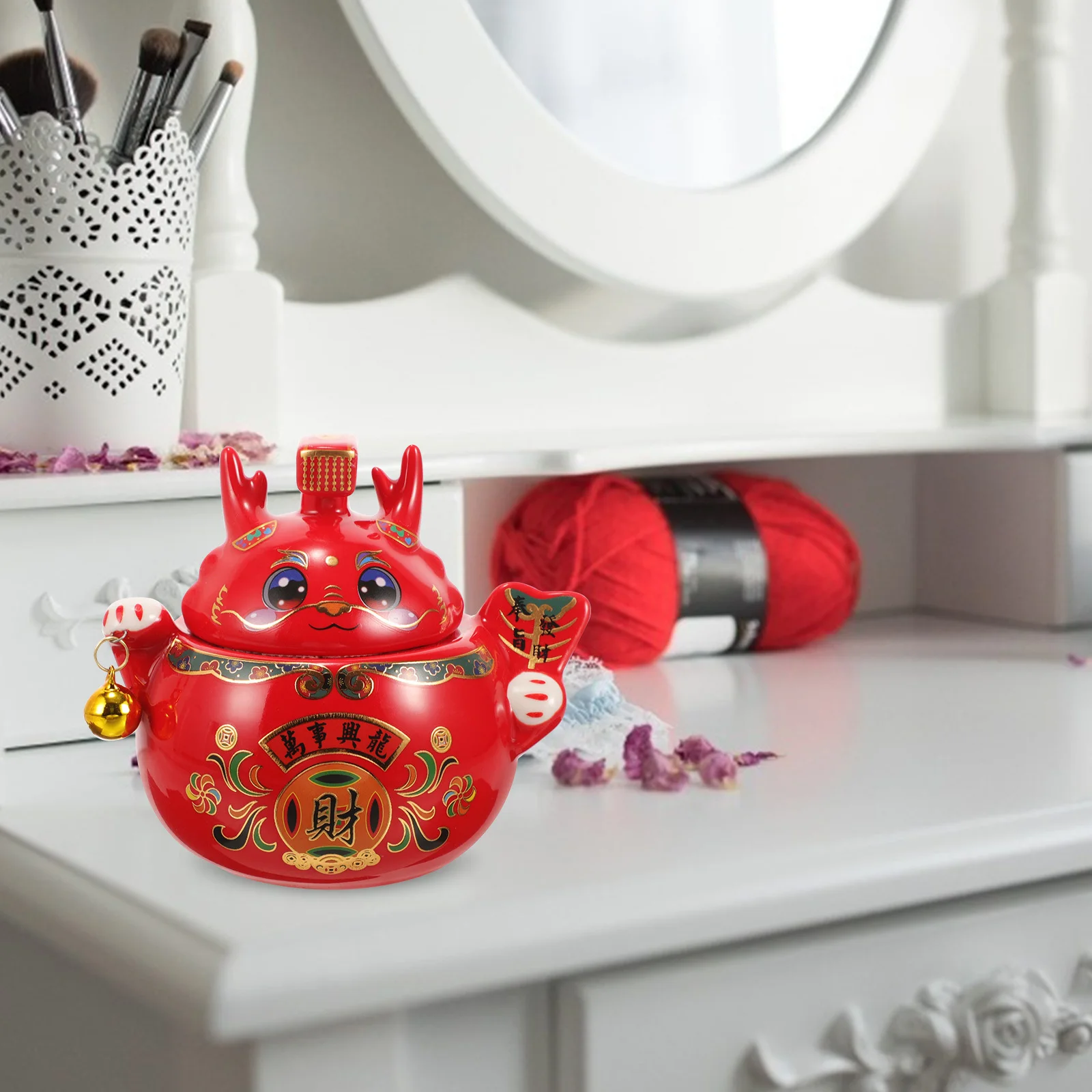 

Small Ceramic Dragon Shape Tea Jar Storage Canister Candy Container Lid Sealed Multi-Function Tea Holder Zodiac Dragon Cookie