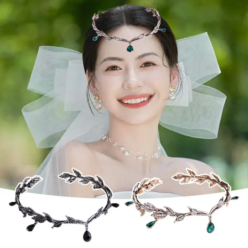 Fashionable Elf Crown Retro Bride Headwear Fairy Crown Tiaras Crystal Leaves Elf Hair Accessories The Oriental Elegant Hair Band