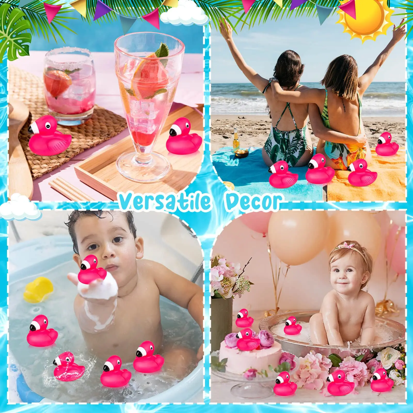 Anatre di gomma fenicottero per bambini, giocattoli da bagno con anatra fenicottero rosa Simpatici mini anatre di gomma galleggianti striduli per baby shower, decorazioni per torte