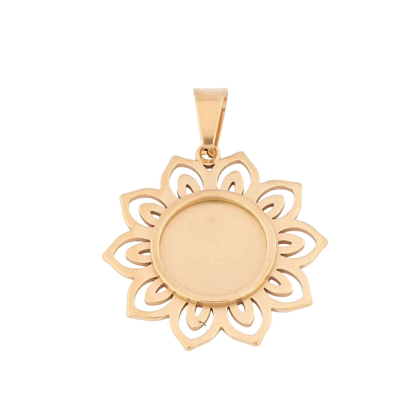 5 Stück Edelstahl vergoldete 15mm Cabochon-Basiseinlagen DIY Blumenanhänger-Lünetten für die Schmuckherstellung