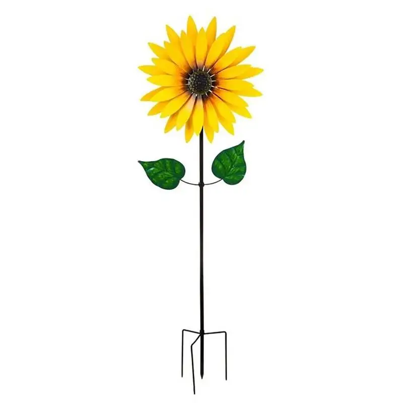 Sunflower Windmill Metal Rotating Sunflower Wind Spinner With Stake Standing Lawn Flower Pinwheel Outdoor Garden Decor Kids Toy7