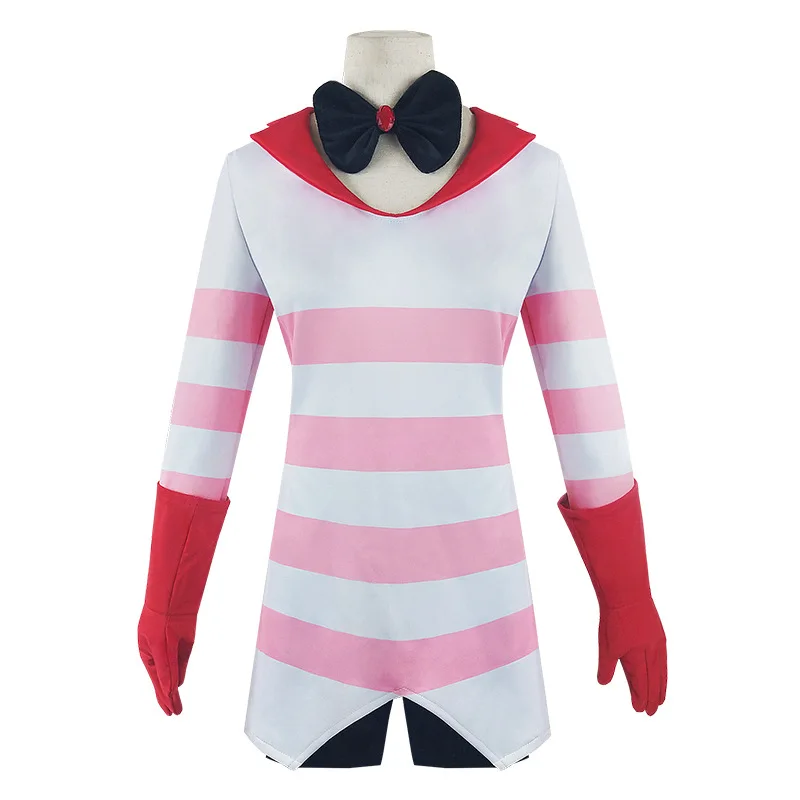

Hazbin Hotel Dust Angel Cosplay Costumes Gloves Bow Tie Pink Dress Outfit Women Girls Halloween Carnival Party Roleplay Suits