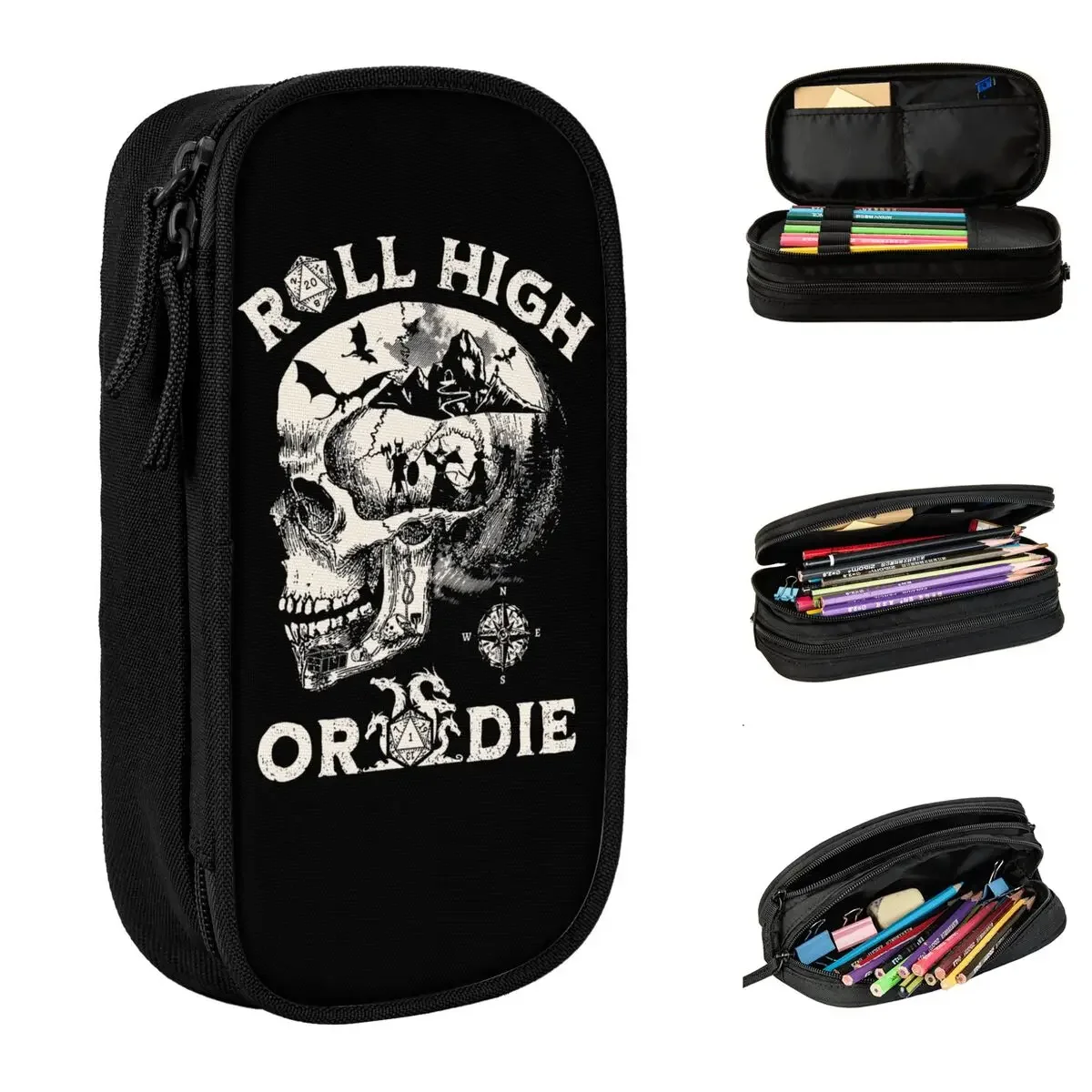 

Roll High Or Die Pencil Cases New Dungeon Dragon Pen Box Bags Girls Boys Big Capacity School Supplies Zipper Pencilcases