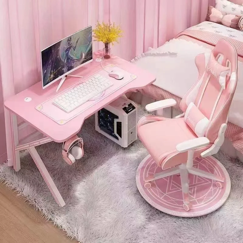 

pink Esports Table Computer Desktop Table Games Home Live Girls Bedroom Table and Chair Set Combination Desk