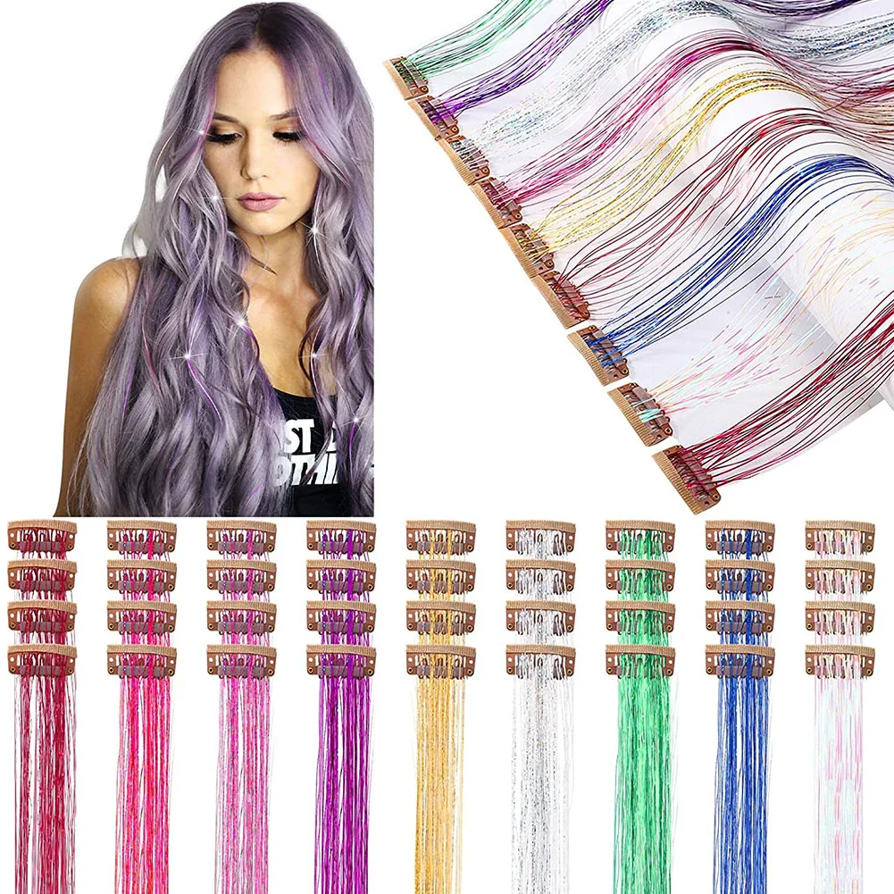 مجموعة بهرج الشعر اللامعة الملونة بألوان قوس قزح، ملحقات سلسلة لامعة من الحرير الذهبي لغطاء الرأس للنساء #1