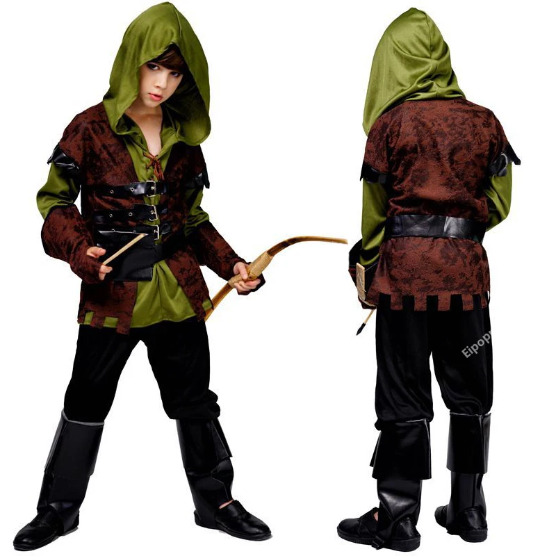 Costume Boys Hunter Costume Robin Hood Cosplay For Halloween Purim Carnival