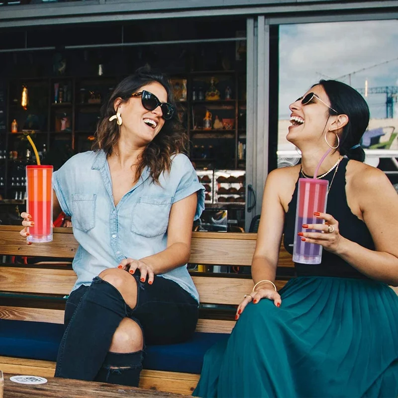Color Changing Cups Tumblers With Lids - Pastel Colored Reusable Cups With Lids And Straws Double Wall Coffee Cup-[LIFEAA98]