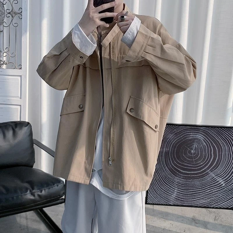 

Men's Vintage Washed Khaki Relaxed Fit Jacket Autumn New Arrival Streetwear Style Oversized Outerwear