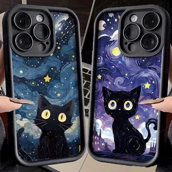 Custodia per telefono in Silicone gatto nero cielo stellato per Xiaomi Redmi Note 13 12 11 Pro Plus 12S 11S 10S 10 9 9S 8 12C 13C Cover posteriore opaca