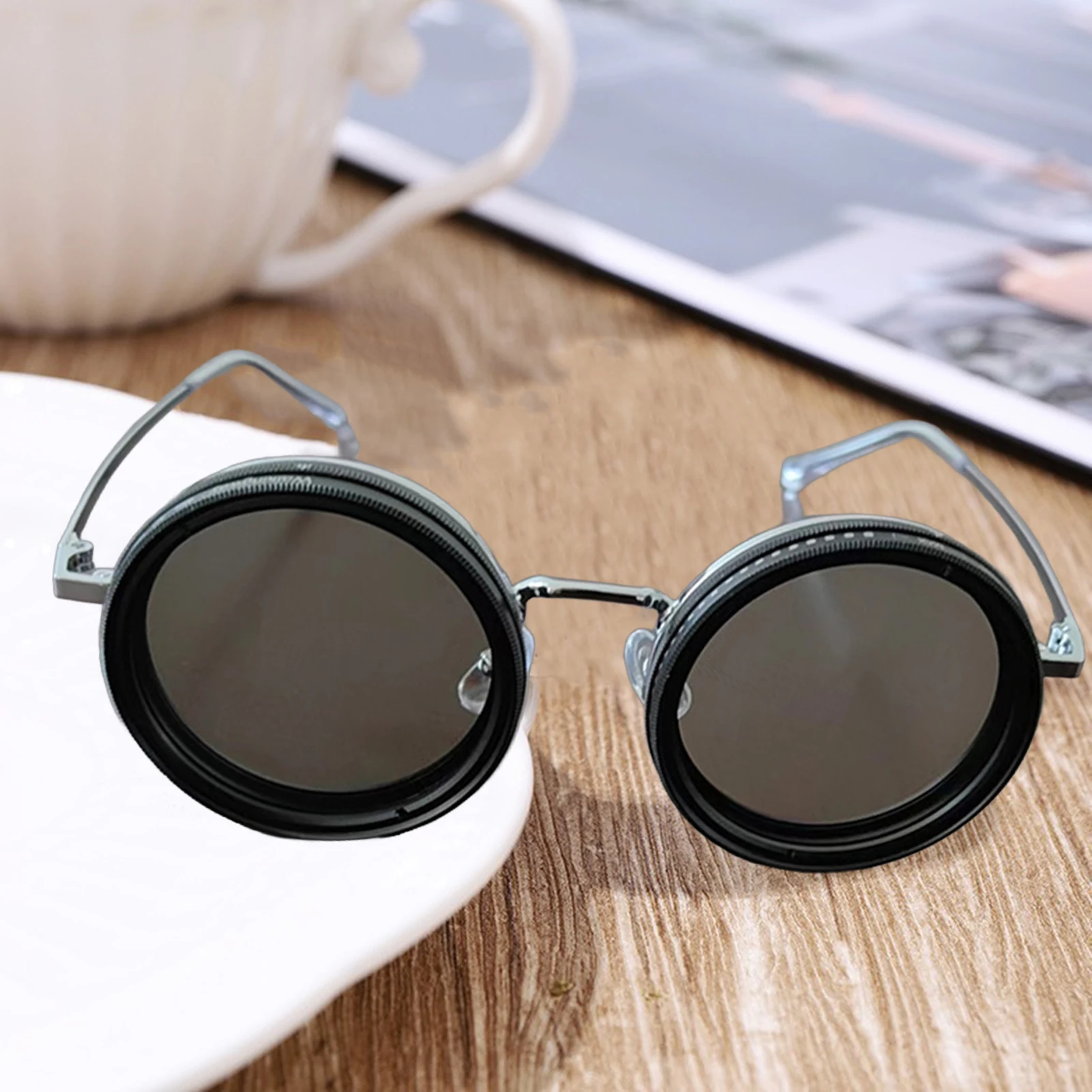 ND Filter Sunglasses 1-9 Gears Adjustable Sunglasses with ND Filter Lenses Handcrafted Retro Sun Glasses Round Polarized Glasses