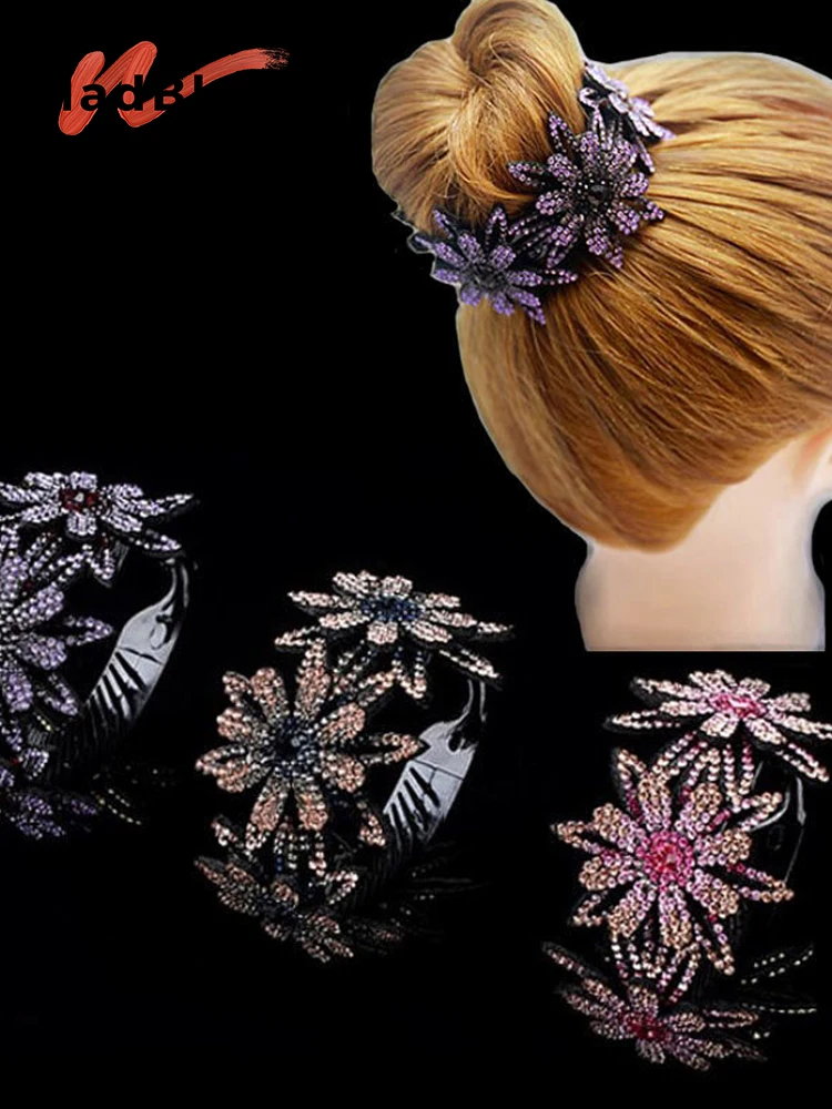 MadBlack 3 PCS/Lot Double Layer Diamond Flower Headband Wedding Accessories for Women's Headwear Hair Twist Clips New A35875C