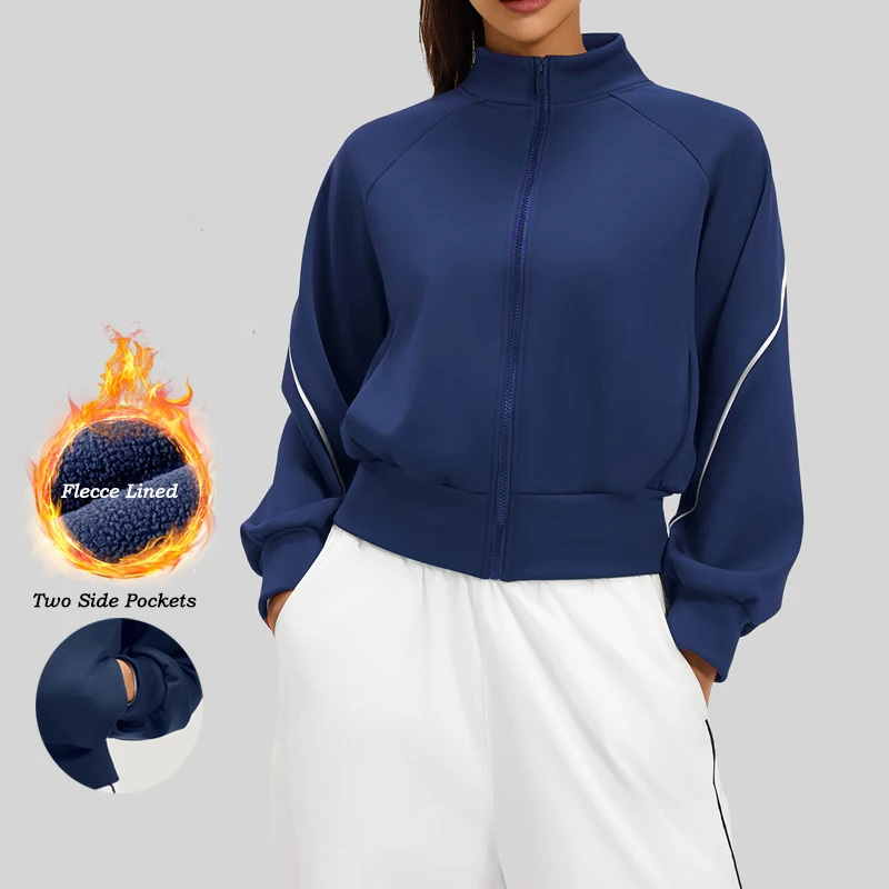 

VITALINOVO Women's Full Zip up Athletic Jackets Fleece Lined Sports Running Track Jacket Winter Warm Thermal Workout Tops Pocket