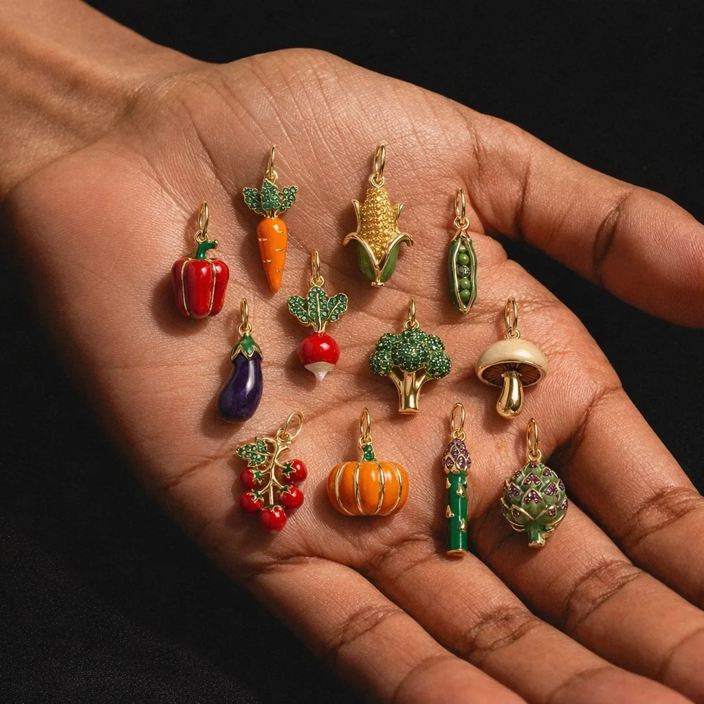 Halloween Enamel Vegetable Gold‑Plated Charms Pumpkin Carrot Eggplant Pendant DIY Bracelet Necklace Trendy Hand‑make Jewelry