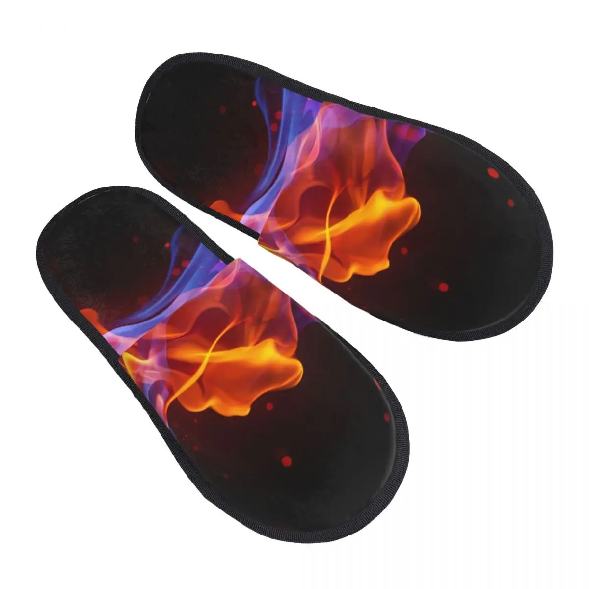 

Indoor Blue And Red Fire Print Warm Slippers Home Plush Slippers Home Soft Fluffy Slippers
