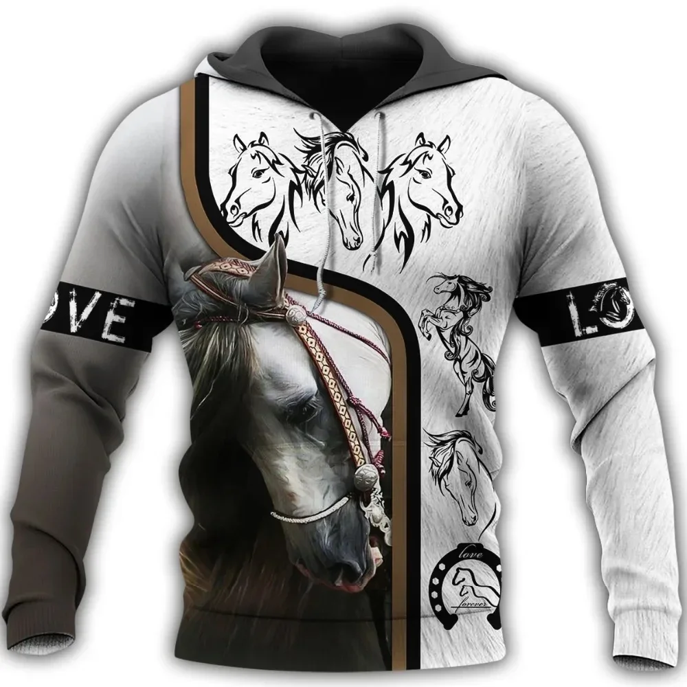 Sweat à capuche imprimé animal d\'art 3D, beau cheval, sweat Harajuku, streetwear, sweats à capuche d\'automne, veste décontractée unisexe,