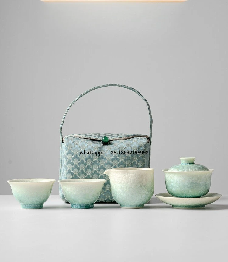 Kiln-changed Crystalline Ice Flower Ceramic Ingot Cover Bowl Kung Fu Tea Set Portable Set Gift Companion