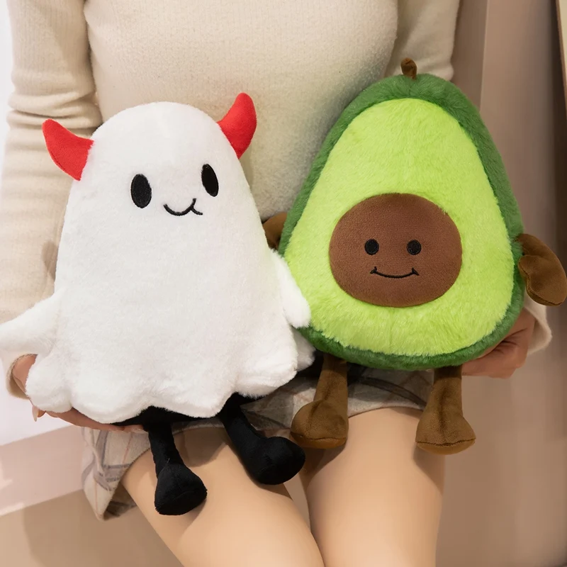 30cm Anime Ghost Avocado Plush Toy Soft Avocado Little Devil Stuffed Pillow White Ghost Doll Fluffy Fruit Comfortable Cushion