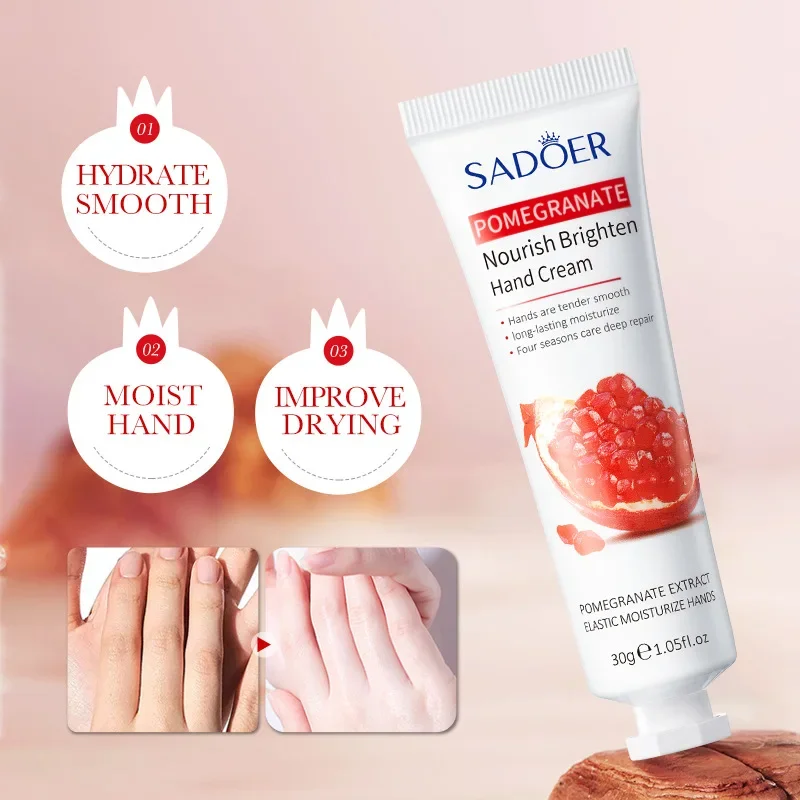 Pomegranate Moisturizing and Brightening Hand Cream Repair Soothe Soften Hydrating Refreshing and Non Greasy Portable Moist