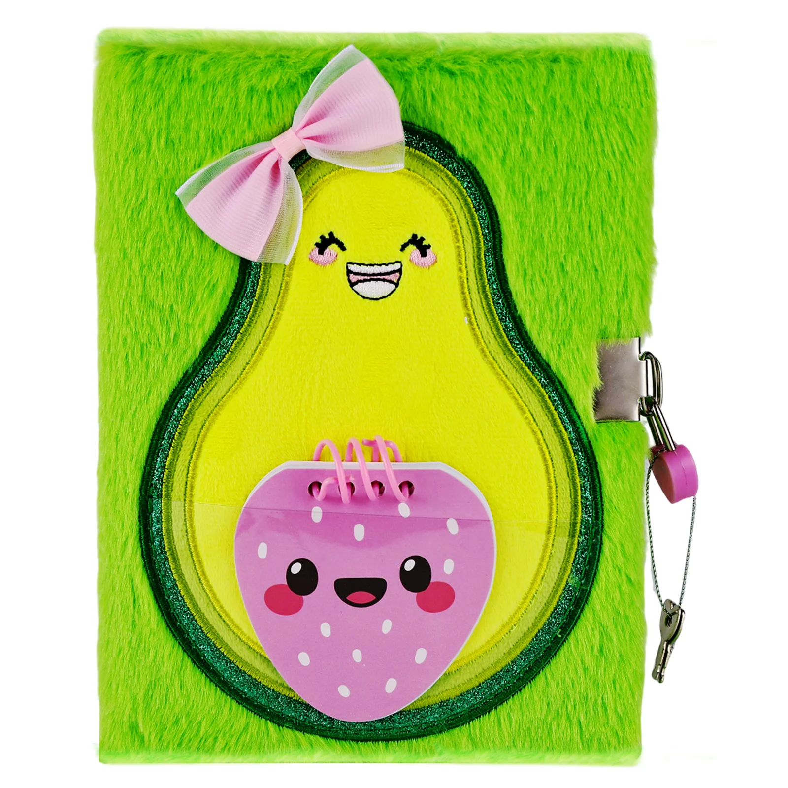 Diary for Girls with Lock and Keys, Cute Avocado Plush Diary Secret Diary, Writing Journal Lined Pages Notebook Side Pocket Desi