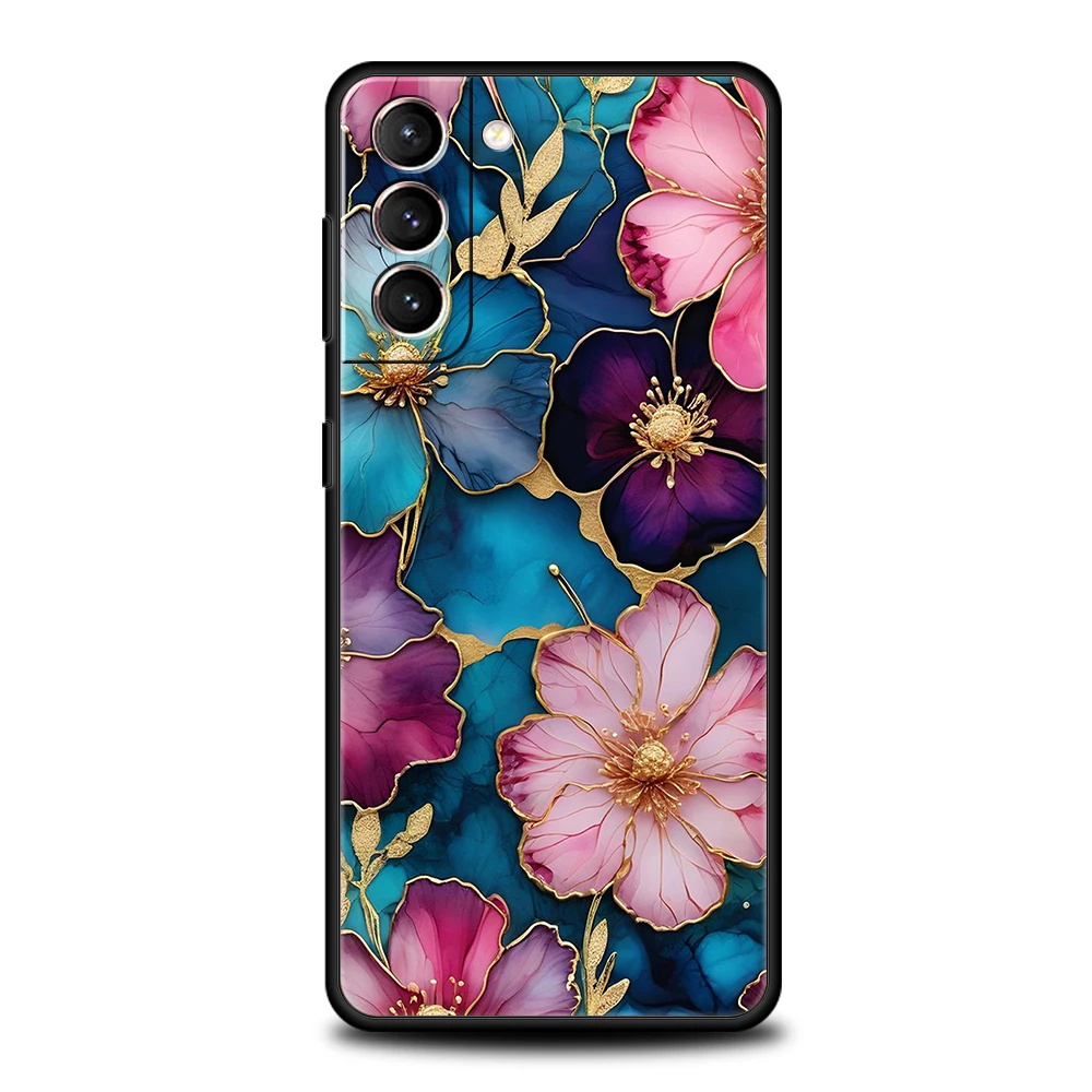 Colorful Flower Phone Case for Samsung Galaxy S24 S23 S22 S20 S21 FE Ultra S10 S10E S9 S8 Plus 5G Silicone Cover Capas Funda Bag