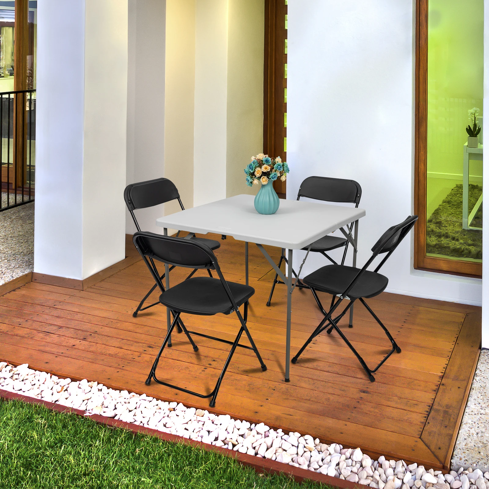 

6pcs Injection Molding Classic Garden Plastic Folding Chair Black