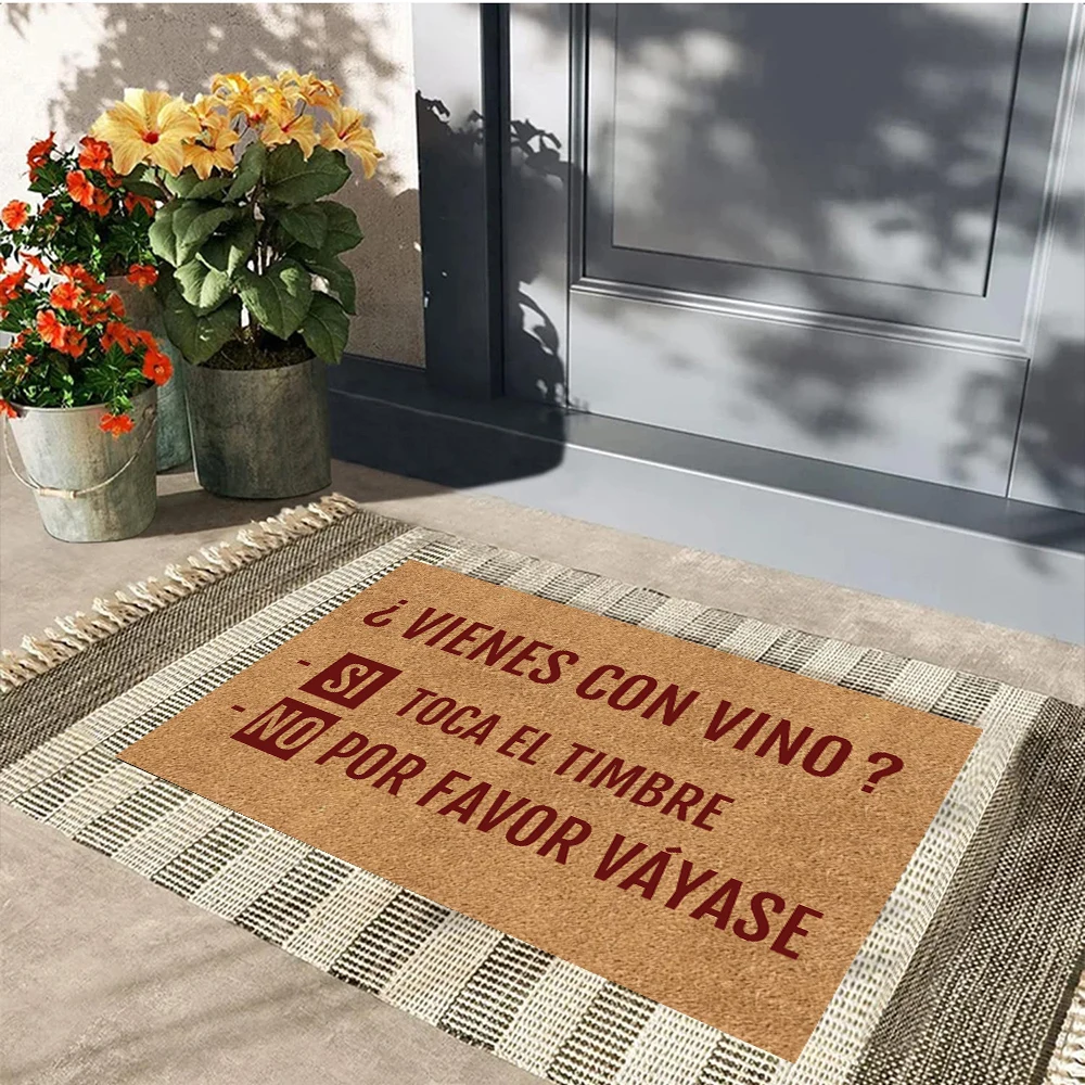 VIENES CON VINO? SI ,TOCA EL TIMBRE felpudo puerta entrada,Non-Slip Rubber Spanish Doormat, Welcome Felpudo felpudo entrada casa