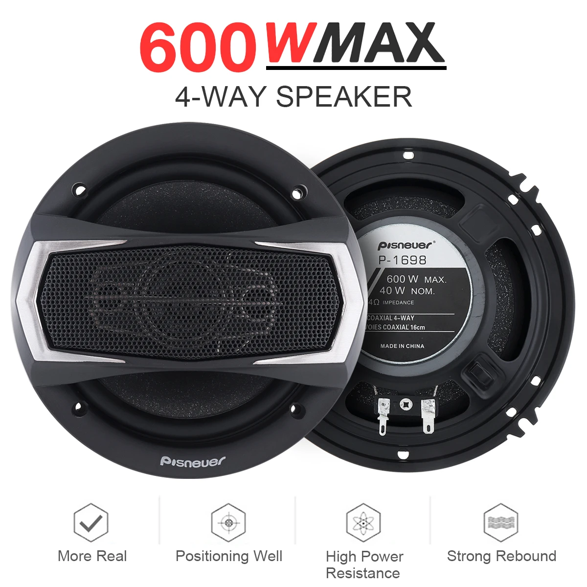 2pcs Hifi Car Coaxial Speaker 600W 4 Way 6 Inch Automotive Speaker Full Range Frequency Vehicle Auto Music Stereo Loudspeaker