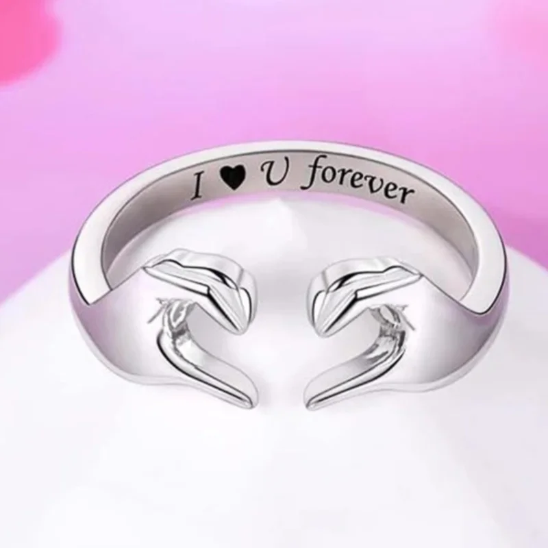 Huitan Exquisite Handgesten-Herzringe für Frauen, romantischer modischer Hochzeits- und Partyschmuck, bezaubernde, stilvolle Fingeraccessoires