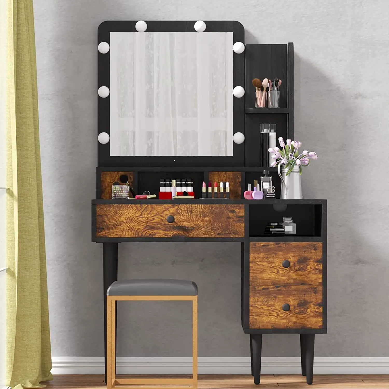 シンプルな中国風LEDライト付きドレッシングテーブル、クラシックな小型ドレッシングテーブル、クリアミラー付きドレッシングテーブル