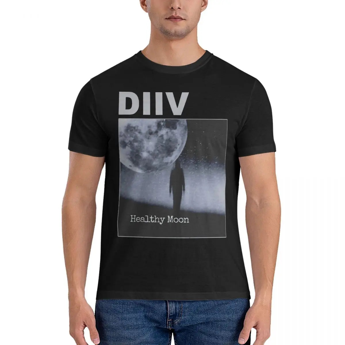 Men T-Shirts Healthy Moon Leisure Pure Cotton Tees Short Sleeve DIIV T Shirts Round Neck Clothing Gift Idea