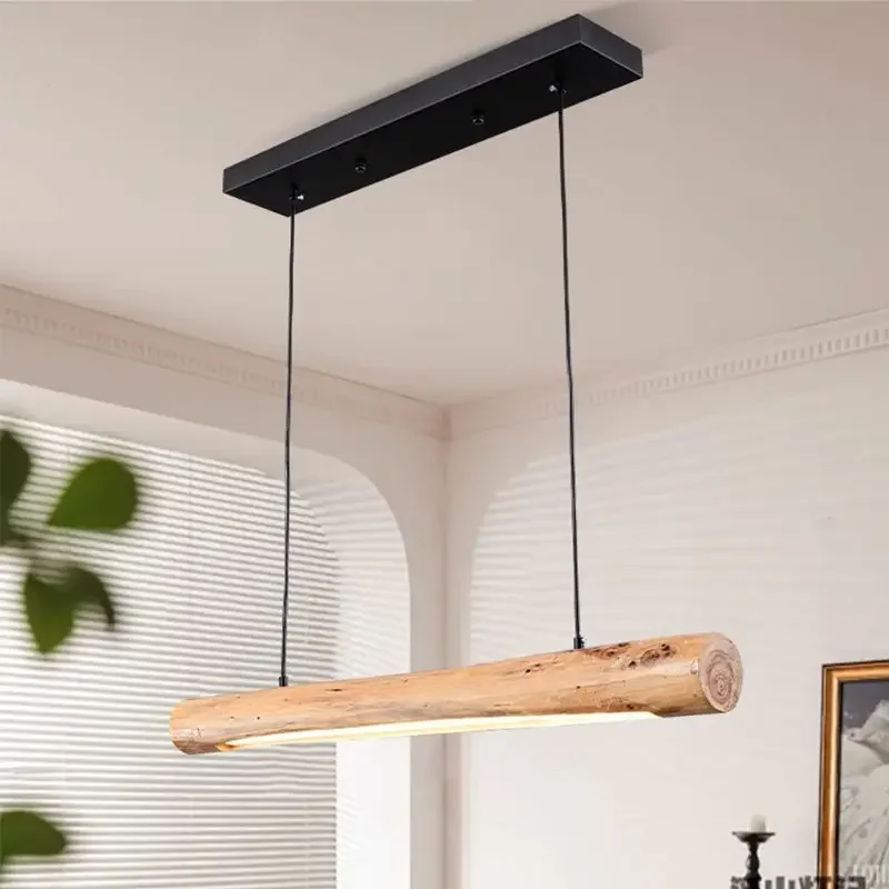 

Popular styles Japanese Wooden Pendant Light Long Linear Hanging Lamp Modern Dining Room Zen Style Lighting Fixture