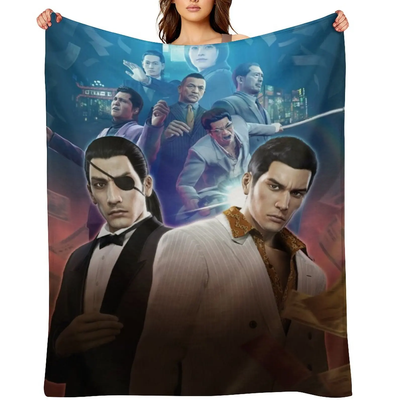 

Yakuza 0 Poster Throw Blanket Thins Vintage valentine gift ideas Luxury Throw Blankets