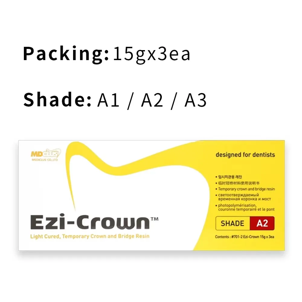 Dental Light Cured Temporary Crown and Bridge Resin Curing Material A1 A2 A3 Color Ezi Crown Designed For Dentists