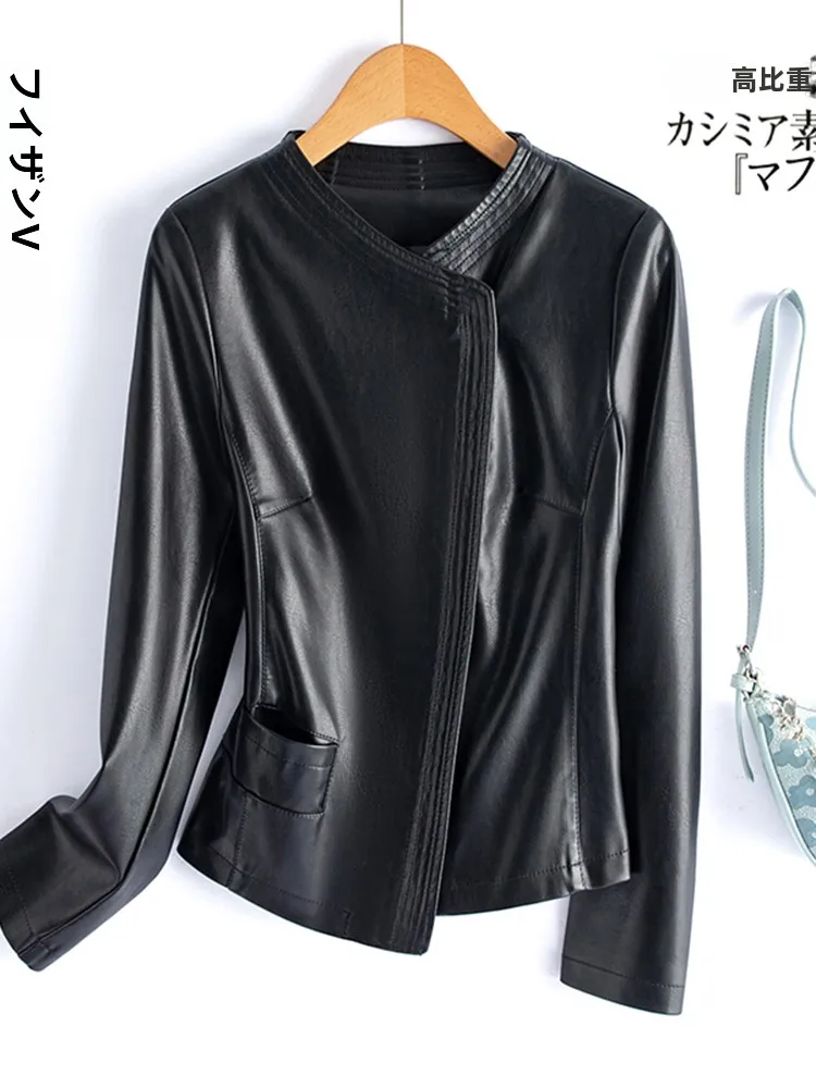 Women's Short Slim Fit Leather Jacket Sheepskin Genuine Leather Coat Spring Autumn New Style Fashionable Outerwear