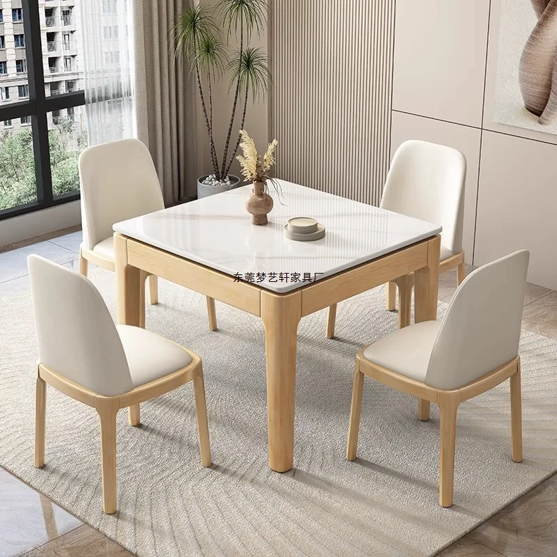 Dinin  household light luxury modern simple rock slab solid wood small square square playing  hotel table and c