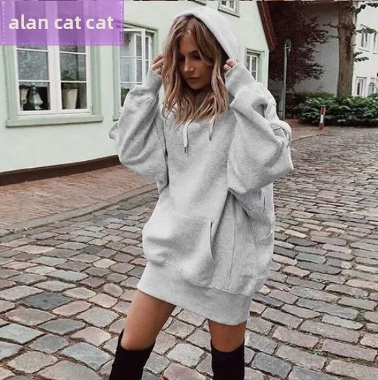 Sudadera larga con capucha Fce de gran tamaño para mujer Dr de longitud media, informal, cómoda, holgada, con capucha de fibra de poliéster Dr