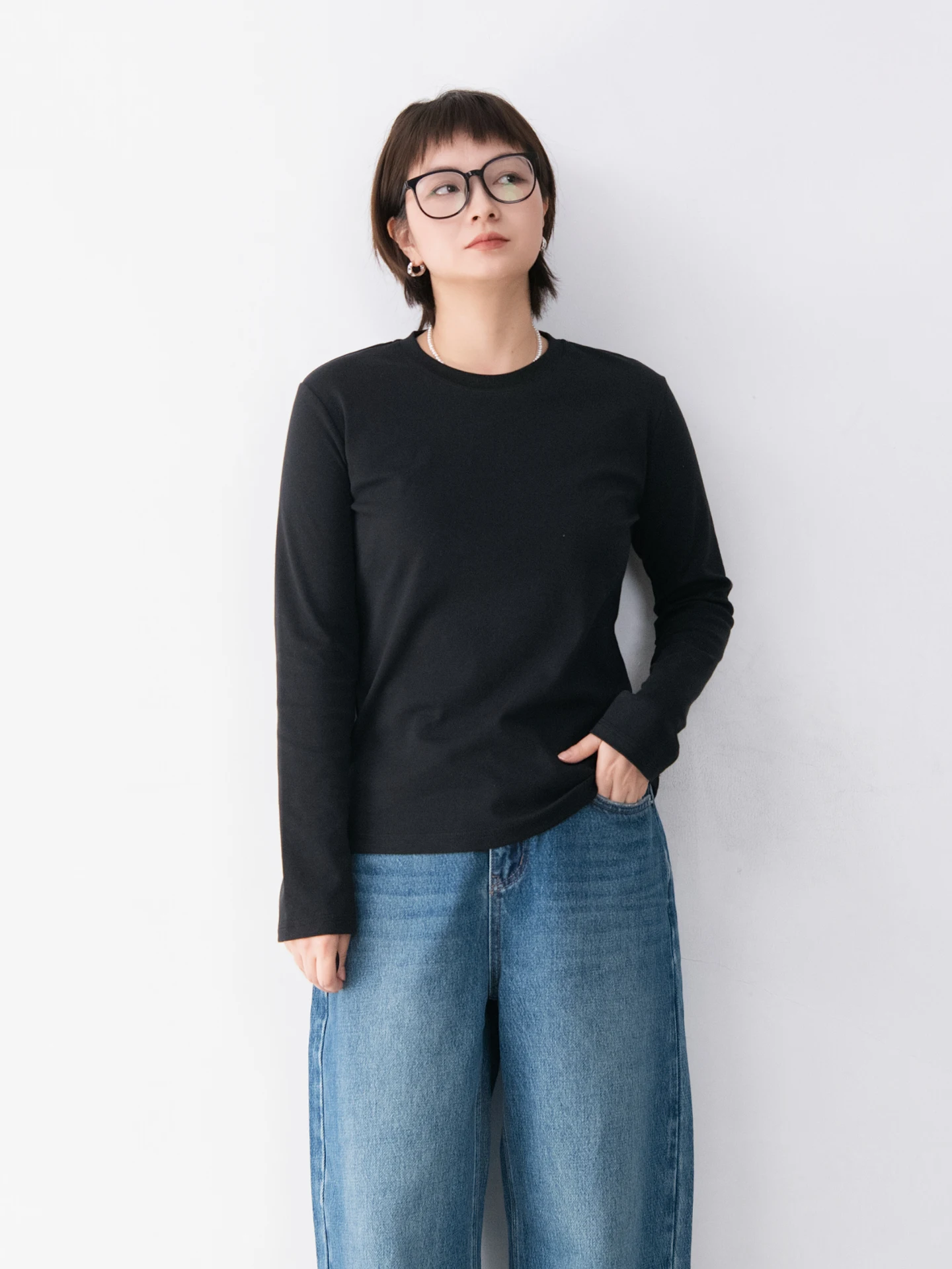 

Футболка из чистого хлопка с круглым вырезом и длинными рукавами, женская базовая футболка SEAWHEN, приятная для кожи, удобная, повседневная, в стиле кэжуал.