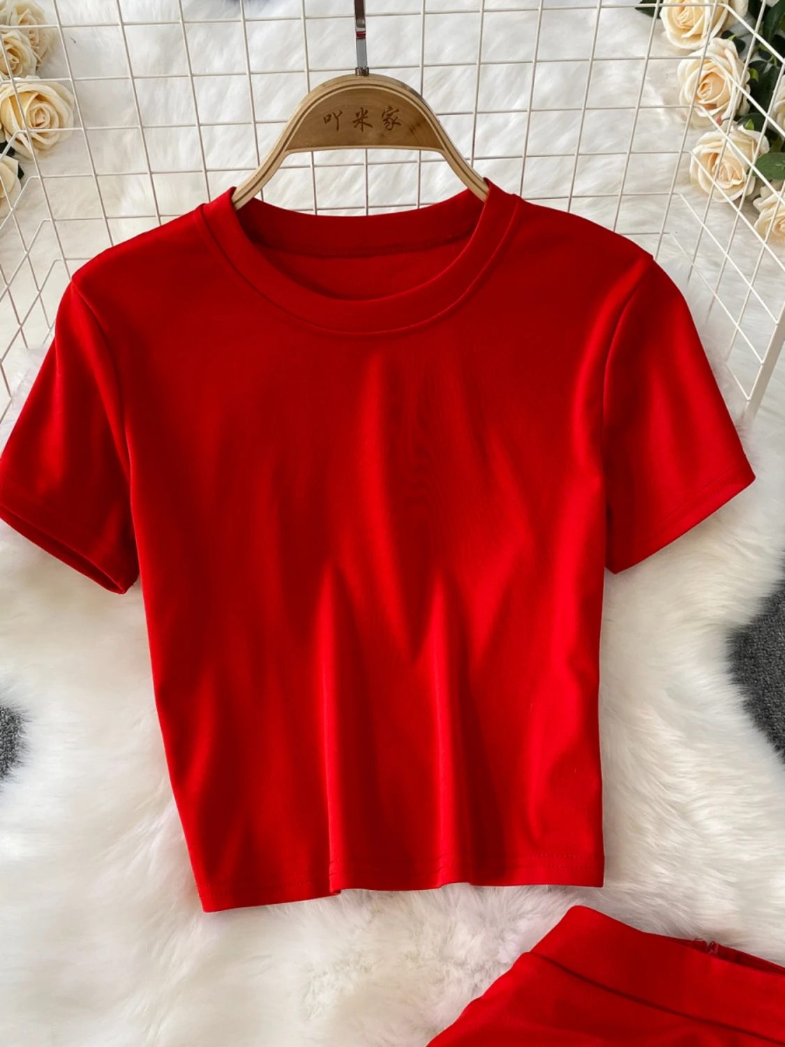 mat Color round Ne ort Sve T-shirt Set Vita alta Dimagrante Me Gonna a pieghe Faionable Due pezzi...