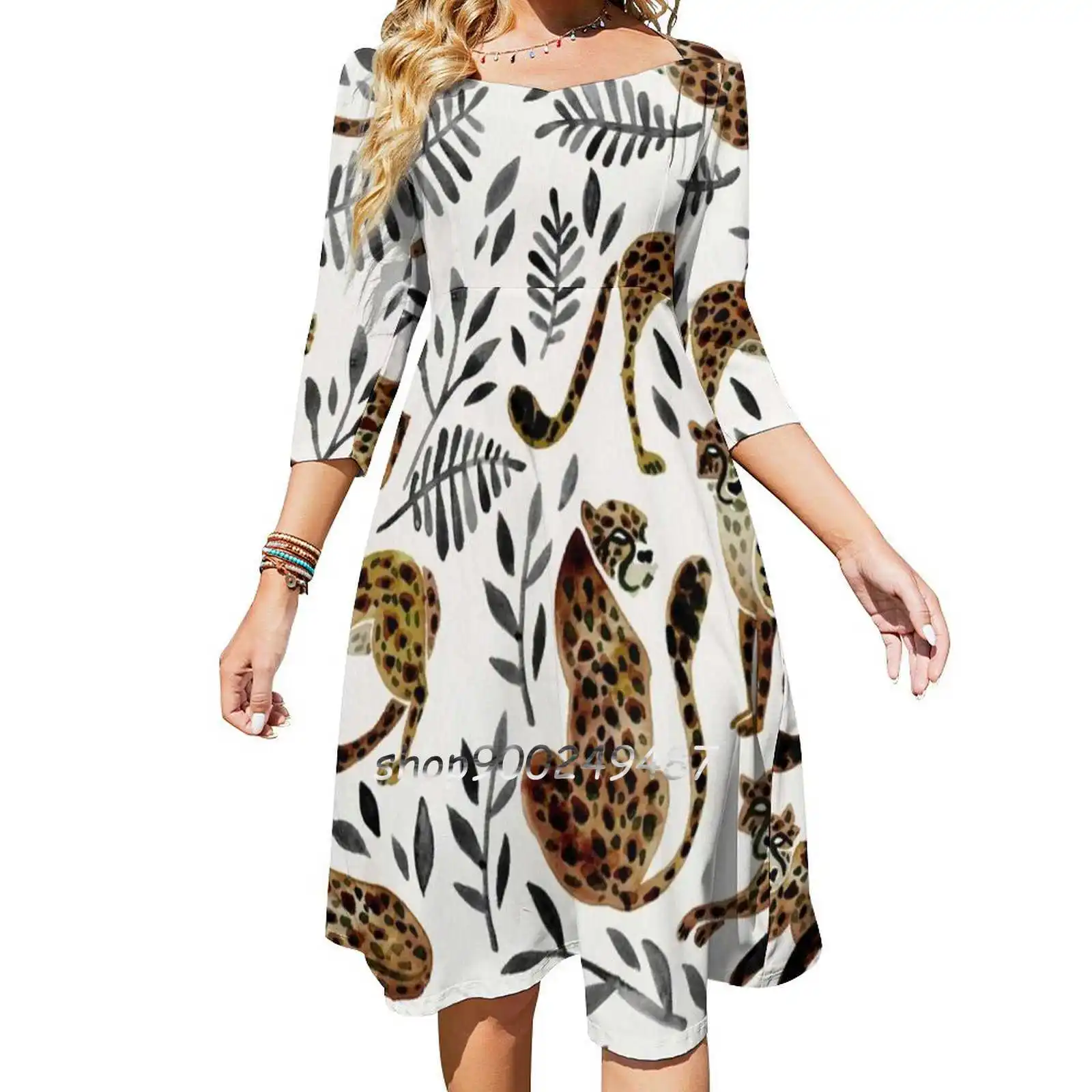 Cheetah Collection – Mocha & Black Palette Square Neck Dress New Plus Size Elegant Women Waist Tight Dress Cheetah Cheetahs Cat