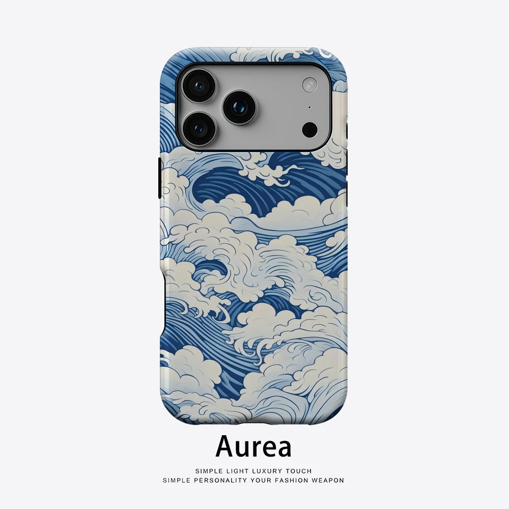 Blaue Wellenmotiv-Handyhülle für magnetische Handyhülle für iPhone 17 16 15 14 13 Pro Max Plus, einzelne doppelschichtige robuste Hülle