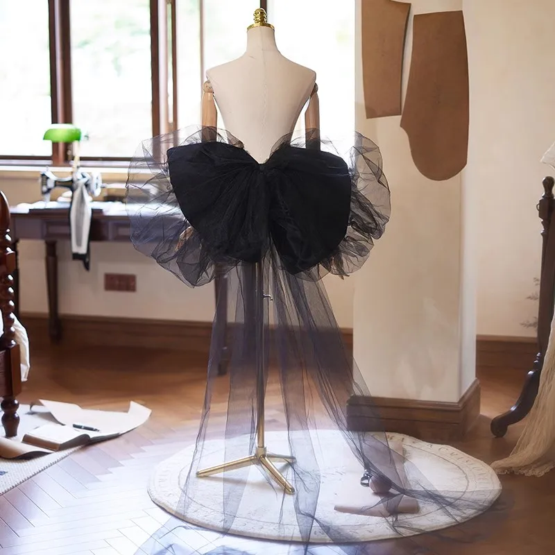 女性の春夏ビッグボウロングブラックメッシュパシュミナ女性パフォーマンスパーティーショーショールマント襟-r2162