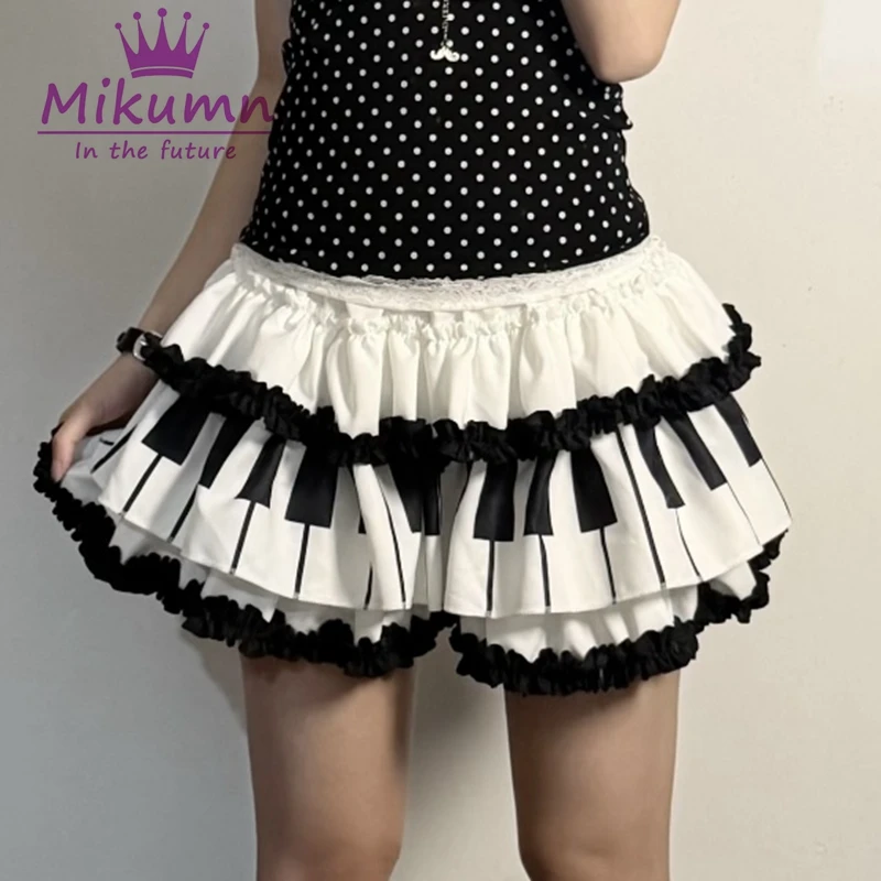 

Юбка-мини Mikumn Harajuku Gothic Lolita с принтом клавиш пианино, черно-белая, в японском панк-стиле Y2K, винтажная, в горошек, для женщин, уличная мода