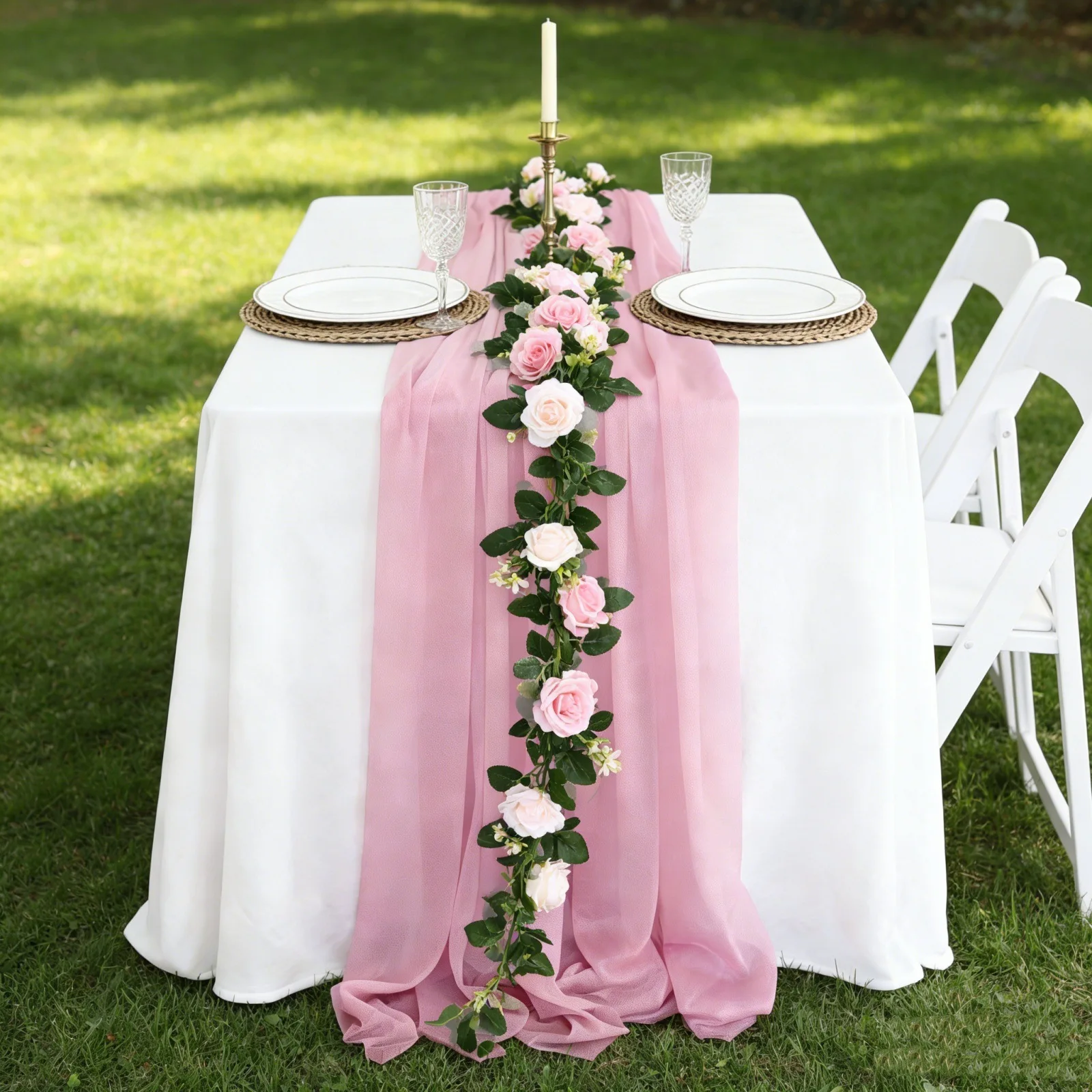 10 PCS Chiffon Table Runners 27 x 120 inches Romantic Sheer Wedding Table Runner Top Table Bridal Party Decoration