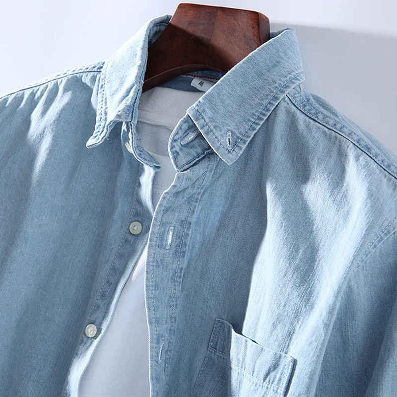 

Loose Fit Pure Cotton Long Sve Denim irt Men's Spring Autumn Casual Sle Vintage Trendy Top Outerwear Youth Faion