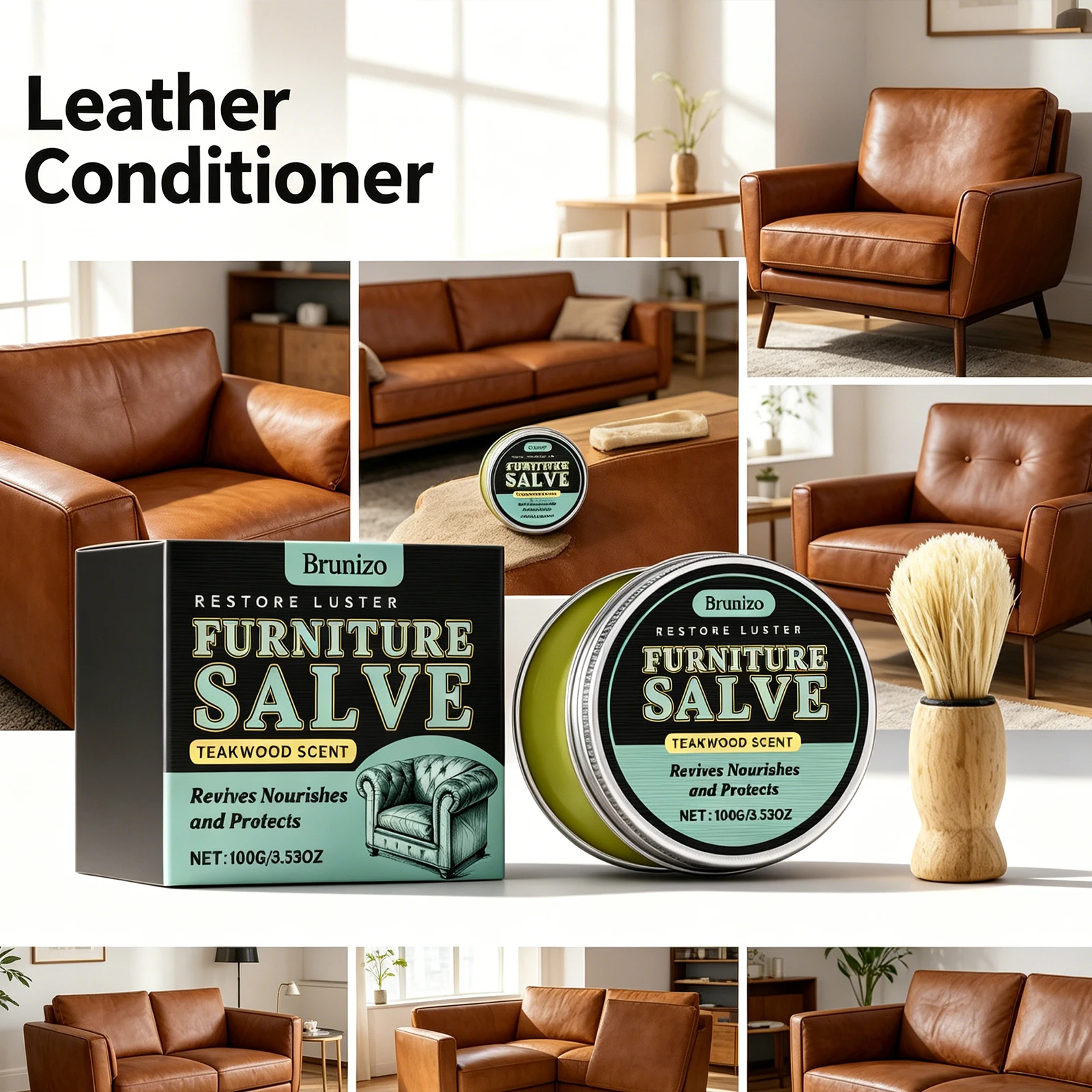 Leather Conditioner Furniture Care Balm Sofa Cleaner Polish Restorer Natural Shine Protection Nourishing Cream for Couch Care