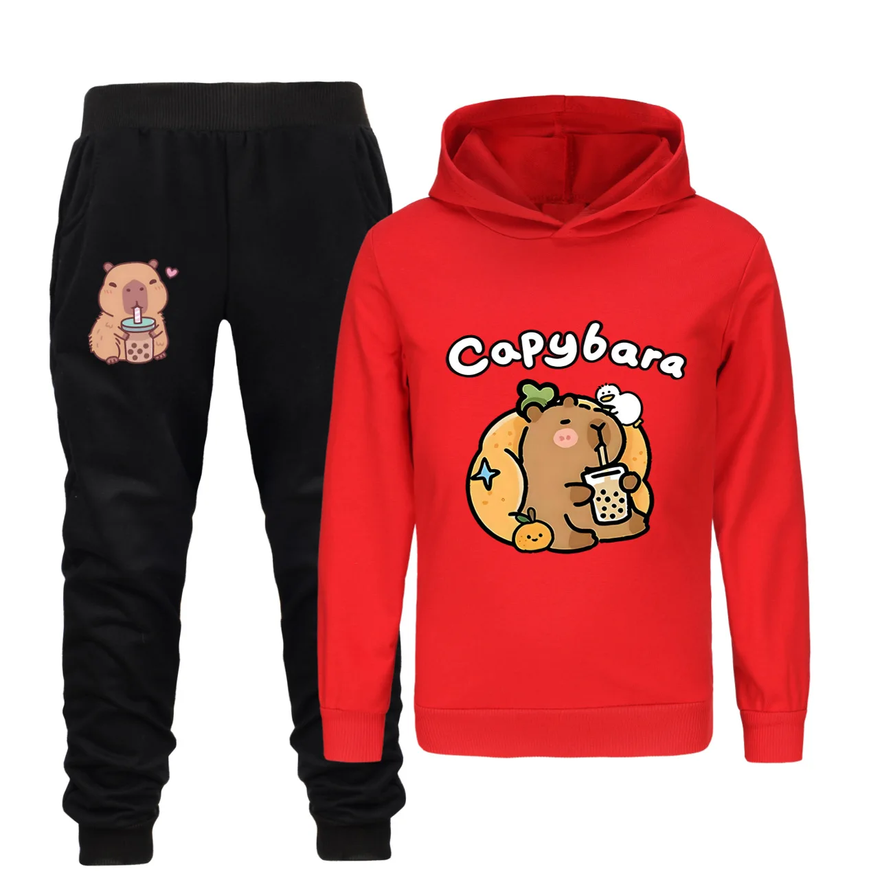 Capybara Print Clothes Suit Fashion Hoodie Pants 2Pcs Set Kids Sportsuit Boy's Causal Outfits Baby Girl's Casual Uniform Sets 4