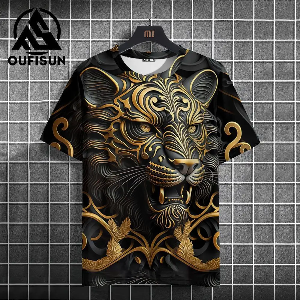 Men\'s T Shirt 3d Animal Print Summer Short Sleeve Tops Fashion Crew Neck Pullover Oversized Male Clothing Outdoor T-Shirts