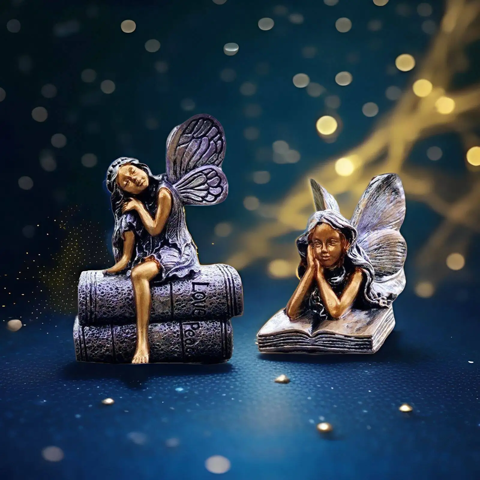 Classical Resin Angel Figurines Inspired by Vintage Literature Themes Featuring Seated and Reclining Book-Fairy Designs Ideal fo